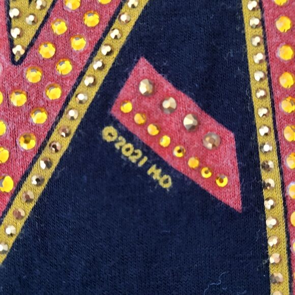 Harley Davidson Black Top Red Yellow Rhinestones Lightning Bolt Biker 2021 XL - Picture 5 of 9